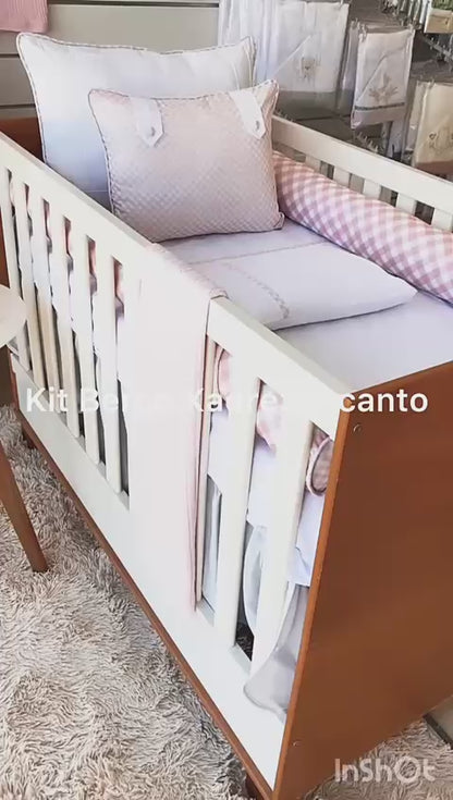 Kit Berço Xadrez Encanto - 8 Peças - Rose/Branco-feminino