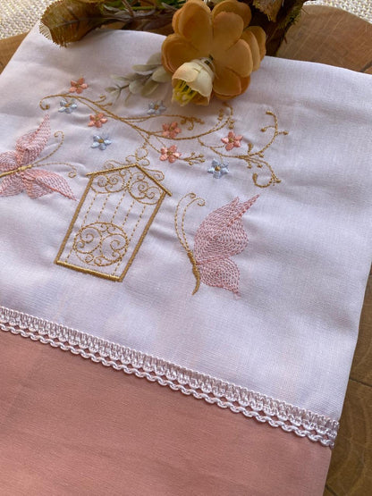 Toalha Fralda 100% Algodão - Menina-Rose-Gaiola