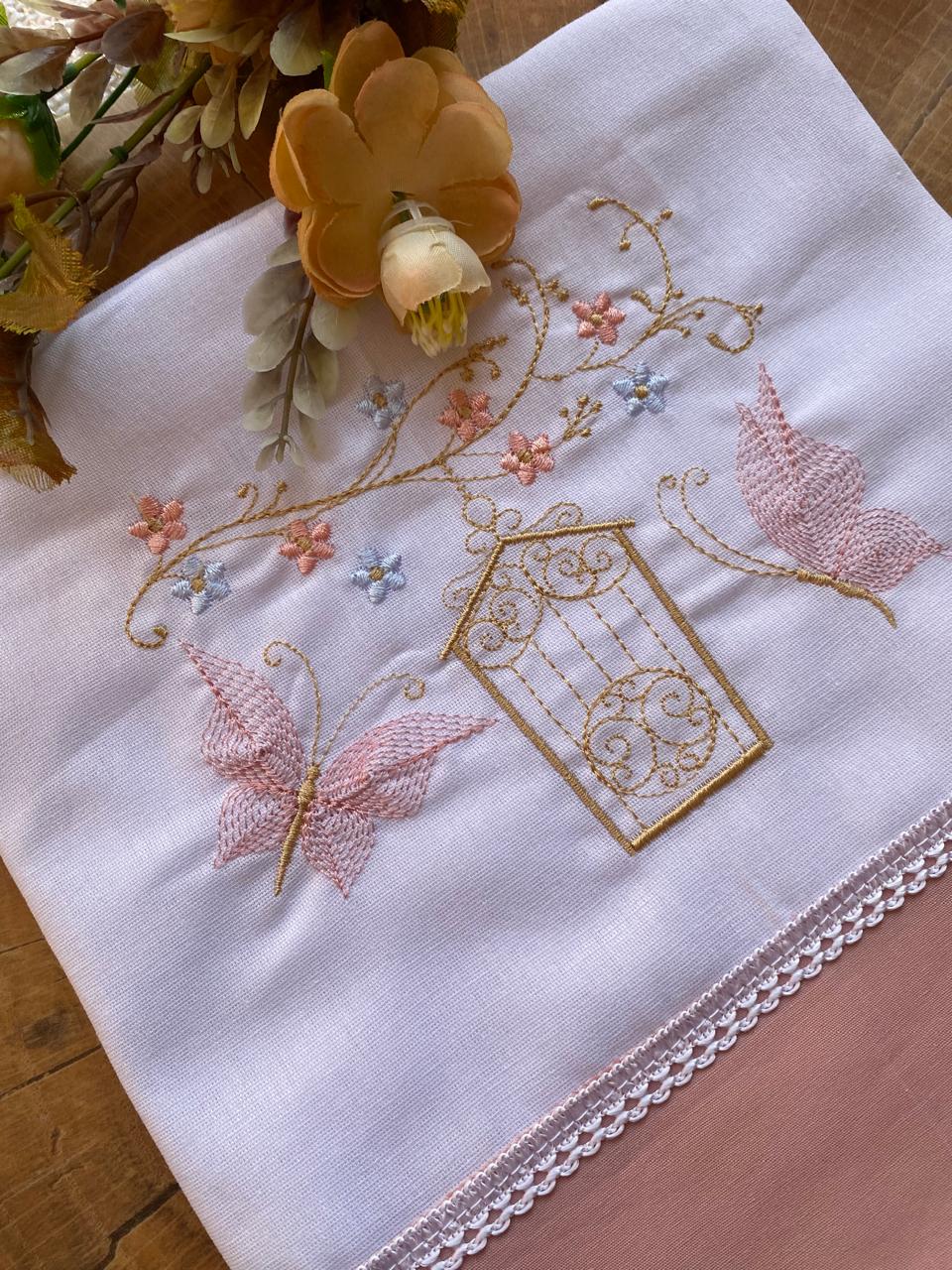 Toalha Fralda 100% Algodão - Menina-Rose-Gaiola