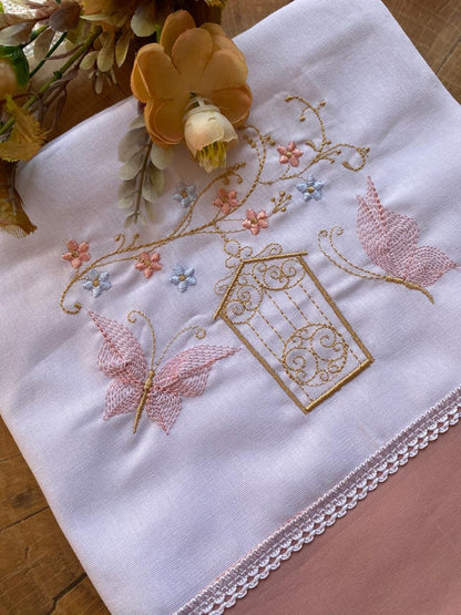 Toalha Fralda 100% Algodão - Menina-Rose-Gaiola
