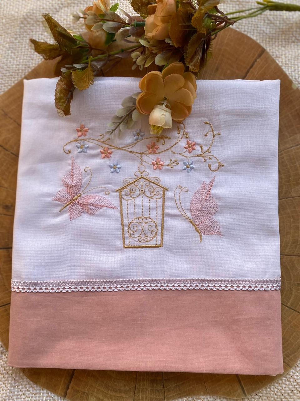 Toalha Fralda 100% Algodão - Menina-Rose-Gaiola