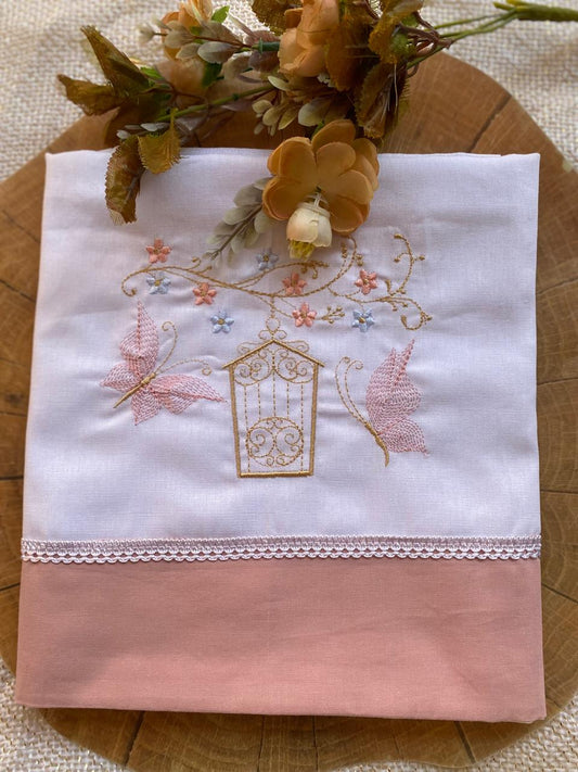 Toalha Fralda 100% Algodão - Menina-Rose-Gaiola