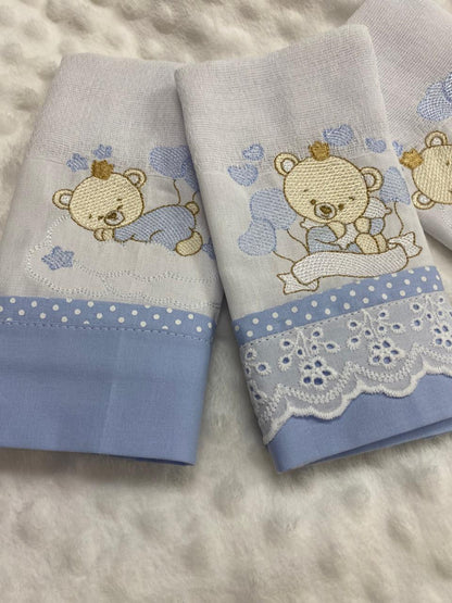 Kit com 3 lenços de boca -Masculino- Azul Bebe- Ursinho Nas Nuvens