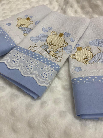 Kit com 3 lenços de boca -Masculino- Azul Bebe- Ursinho Nas Nuvens