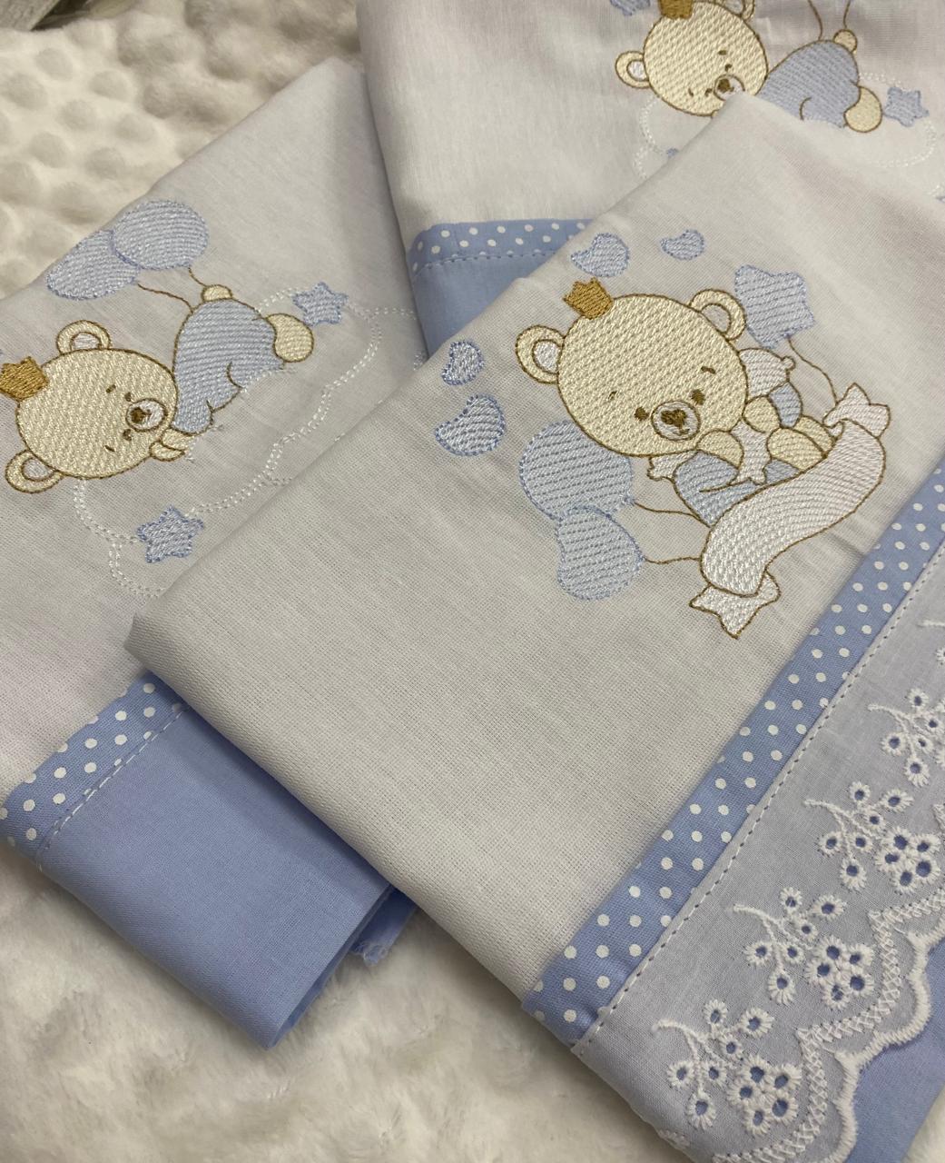 Kit 3 Fraldas Multi-Função- Masculino-Azul Bebe-Ursinho Nas Nuvens