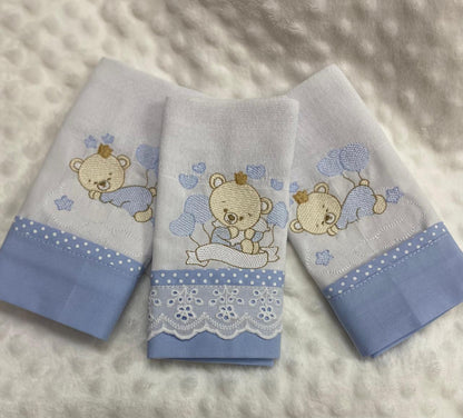 Kit com 3 lenços de boca -Masculino- Azul Bebe- Ursinho Nas Nuvens